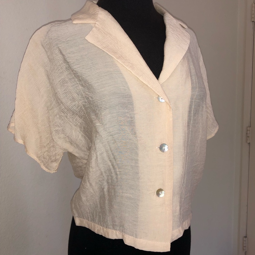 Button Down Sheer Top Beige Top - image 1